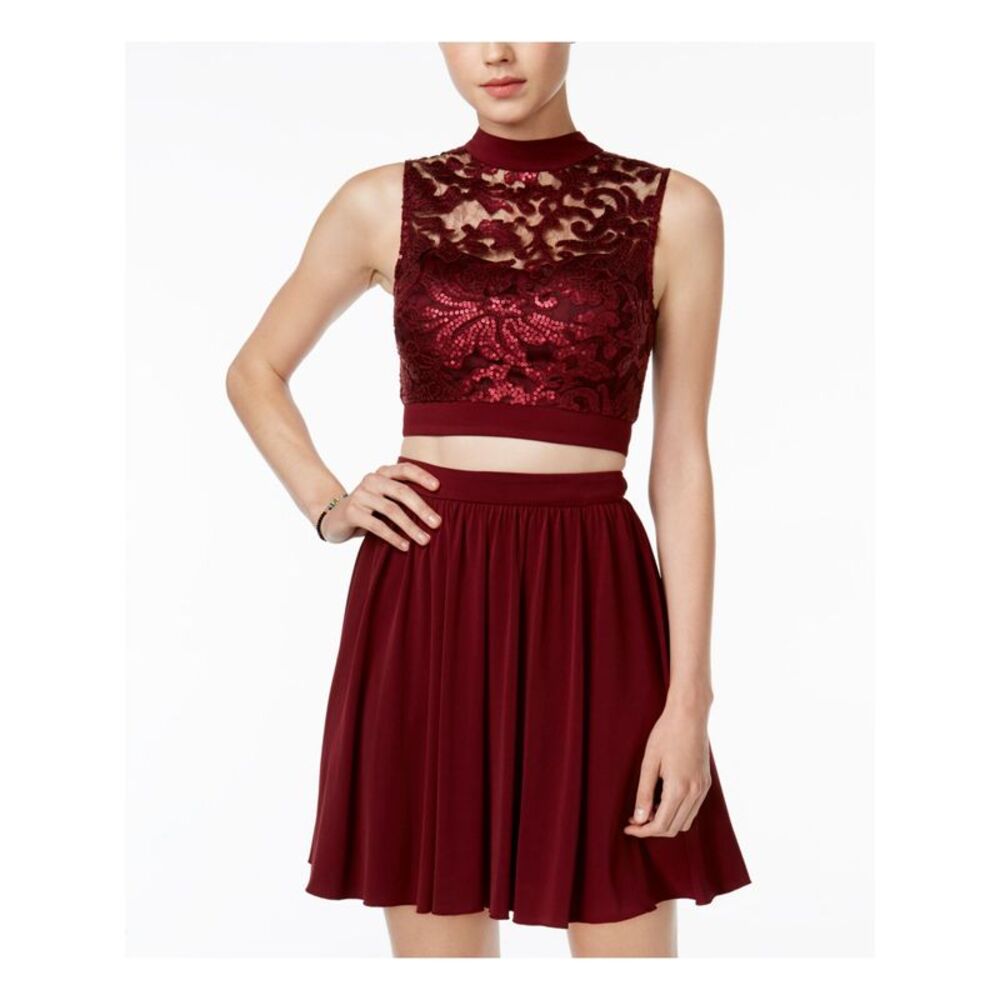 NWT SPEECHLESS Womens A-Line Mini Skirt Burgundy Zippered Party Lined Juniors 5